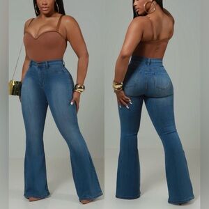 Swank Posh Women's Flare Bell Bottom Jeans Blue Size L Stretch Denim